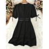 image:imageSOLY HUX Womens Summer Dress Hollow Out Lace V Neck Puff Short Sleeve A Line Layered Short DressesPlain Black
