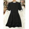 image:imageSOLY HUX Womens Summer Dress Hollow Out Lace V Neck Puff Short Sleeve A Line Layered Short DressesPlain Black