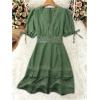 image:imageSOLY HUX Womens Summer Dress Hollow Out Lace V Neck Puff Short Sleeve A Line Layered Short DressesPlain Green