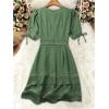 image:imageSOLY HUX Womens Summer Dress Hollow Out Lace V Neck Puff Short Sleeve A Line Layered Short DressesPlain Green