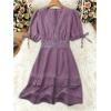 image:imageSOLY HUX Womens Summer Dress Hollow Out Lace V Neck Puff Short Sleeve A Line Layered Short DressesPlain Mauve Purple