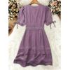 image:imageSOLY HUX Womens Summer Dress Hollow Out Lace V Neck Puff Short Sleeve A Line Layered Short DressesPlain Mauve Purple