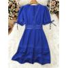 image:imageSOLY HUX Womens Summer Dress Hollow Out Lace V Neck Puff Short Sleeve A Line Layered Short DressesPlain Royal Blue