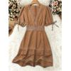 image:imageSOLY HUX Womens Summer Dress Hollow Out Lace V Neck Puff Short Sleeve A Line Layered Short DressesPure Apricot