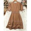 image:imageSOLY HUX Womens Summer Dress Hollow Out Lace V Neck Puff Short Sleeve A Line Layered Short DressesPure Apricot
