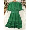 image:imageSOLY HUX Womens Summer Dress Hollow Out Lace V Neck Puff Short Sleeve A Line Layered Short DressesPure Green