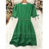 image:imageSOLY HUX Womens Summer Dress Hollow Out Lace V Neck Puff Short Sleeve A Line Layered Short DressesPure Green