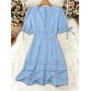 image:imageSOLY HUX Womens Summer Dress Hollow Out Lace V Neck Puff Short Sleeve A Line Layered Short DressesPure Light Blue