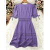 image:imageSOLY HUX Womens Summer Dress Hollow Out Lace V Neck Puff Short Sleeve A Line Layered Short DressesPure Purple