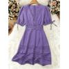image:imageSOLY HUX Womens Summer Dress Hollow Out Lace V Neck Puff Short Sleeve A Line Layered Short DressesPure Purple