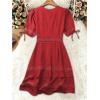 image:imageSOLY HUX Womens Summer Dress Hollow Out Lace V Neck Puff Short Sleeve A Line Layered Short DressesPure Red