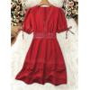 image:imageSOLY HUX Womens Summer Dress Hollow Out Lace V Neck Puff Short Sleeve A Line Layered Short DressesPure Red