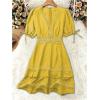 image:imageSOLY HUX Womens Summer Dress Hollow Out Lace V Neck Puff Short Sleeve A Line Layered Short DressesPure Yellow