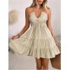 image:imageSOLY HUX Womens Summer Mini Dress Halter Backless Sleeveless A Line Ruffle Hem Flowy Cami Dresses SundressPlain Khaki