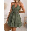 image:imageSOLY HUX Womens Summer Mini Dress Halter Backless Sleeveless A Line Ruffle Hem Flowy Cami Dresses SundressPure Army Green