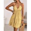 image:imageSOLY HUX Womens Summer Mini Dress Halter Backless Sleeveless A Line Ruffle Hem Flowy Cami Dresses SundressPure Light Yellow