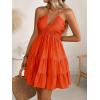 image:imageSOLY HUX Womens Summer Mini Dress Halter Backless Sleeveless A Line Ruffle Hem Flowy Cami Dresses SundressPure Orange