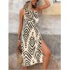 image:imageSOLY HUX Womens Summer Printed One Shoulder Dress Cut Out Split Hem Flowy Midi DressesApricot Geometric