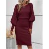 image:imageSOLY HUX Womens Sweater Dress Bishop Long Sleeve Crewneck Bodycon Casual DressesPlain Burgundy
