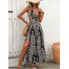 image:imageSOLY HUX Womens Tie Backless Cut Out Halter Dress Deep V Neck High Split Long Flowy DressesBlack Geometric