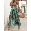 image:imageSOLY HUX Womens Tie Backless Cut Out Halter Dress Deep V Neck High Split Long Flowy DressesDark Green Geometric