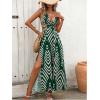 image:imageSOLY HUX Womens Tie Backless Cut Out Halter Dress Deep V Neck High Split Long Flowy DressesDark Green Geometric