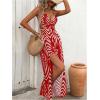 image:imageSOLY HUX Womens Tie Backless Cut Out Halter Dress Deep V Neck High Split Long Flowy DressesRed Geometric