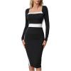 image:imageSOLY HUX Womens Midi Dress Color Block Square Neck Long Sleeve Bodycon DressesBlack and White Colorblock