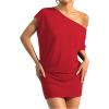 image:imageSOLY HUX Womens Off The Shoulder Mini Dress Going Out Asymmetrical Neck Short Sleeve Casual Bodycon T Shirt DressesPlain Red