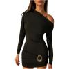 image:imageSOLY HUX Womens Off The Shoulder Mini Dress Long Sleeve Asymmetrical Neck Ruched Bodycon DressesSolid Black