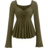 image:imageSOLY HUX Womens Peplum Tops Long Sleeve Babydoll Shirts Y2k Cute Tie Front Sweetheart Neckline TopArmy Green