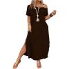 image:imageSOLY HUX Womens Plus Size Cold Shoulder Short Sleeve Split Hem T Shirt Dress Summer Long Maxi DressesPlain Brown