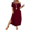 image:imageSOLY HUX Womens Plus Size Cold Shoulder Short Sleeve Split Hem T Shirt Dress Summer Long Maxi DressesPlain Burgundy