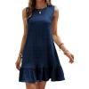 image:imageSOLY HUX Womens Ruffle Hem Sleeveless Tank Dress Round Neck Casual Jacquard Hem Smock Summer Mini DressesDeep Blue