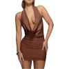 image:imageSOLY HUX Womens Sexy Deep V Neck Halter Bodycon Mini Dress Club Night Cocktail DressesSolid Brown