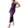 image:imageSOLY HUX Womens Sleeveless Bodycon Dress One Shoulder Backless Ruched Cocktail Party Evening Long DressesPure Purple
