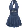 image:imageSOLY HUX Womens Summer Halter Backless Mini Dress Flowy Sleeveless V Neck Tie Back A Line Western Casual Sun DressesDark Blue