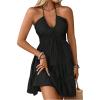 image:imageSOLY HUX Womens Summer Mini Dress Halter Backless Sleeveless A Line Ruffle Hem Flowy Cami Dresses SundressPlain Black