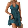 image:imageSOLY HUX Womens Summer Mini Dress Halter Backless Sleeveless A Line Ruffle Hem Flowy Cami Dresses SundressPure Teal Blue