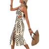 image:imageSOLY HUX Womens Summer Printed One Shoulder Dress Cut Out Split Hem Flowy Midi DressesApricot Geometric