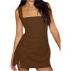 image:imageSOLY HUX Womens Summer Sleeveless Mini Dress Square Neck Split Hem Bodycon Party Club DressesPure Brown