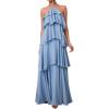 image:imageSOLY HUX Womens Sundresses Ruffle Layered Halter Flowy Maxi Dress Elegant Wedding Guest DressesPlain Blue