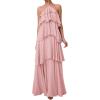 image:imageSOLY HUX Womens Sundresses Ruffle Layered Halter Flowy Maxi Dress Elegant Wedding Guest DressesPlain Pink
