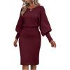 image:imageSOLY HUX Womens Sweater Dress Bishop Long Sleeve Crewneck Bodycon Casual DressesPlain Burgundy