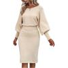 image:imageSOLY HUX Womens Sweater Dress Bishop Long Sleeve Crewneck Bodycon Casual DressesPure Apricot