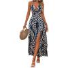 image:imageSOLY HUX Womens Tie Backless Cut Out Halter Dress Deep V Neck High Split Long Flowy DressesBlue Geometric