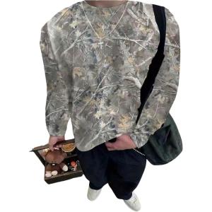 image:imageSOLY HUX Mens Camo T Shirt Long Sleeve Crew Neck Vintage Tee Tops Casual Streetwear Fall ClothesMulti Maple Leaf