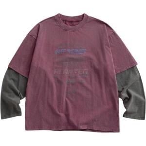 image:imageSOLY HUX Mens Letter Graphic Tees Long Sleeve Shirts Y2K Crew Neck 2 in 1 TShirt Oversized Tops StreetwearRed Graphic