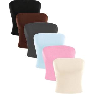 image:imageSOLY HUX Womens 6 Piece Tube Top Strapless Sleeveless Slim Fit Solid Bandeau Crop TopsMulticolor