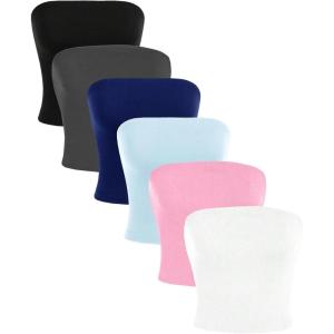 image:imageSOLY HUX Womens 6 Piece Tube Top Strapless Sleeveless Slim Fit Solid Bandeau Crop TopsMulticolor Pure